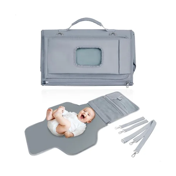 Portable Folding Baby Changing Mat - Portable Waterproof Baby Changing Mat Comprising 4 Pockets Together with a Dispenser of Baby Wipes Accessories for Baby, Travel and Christening Gift