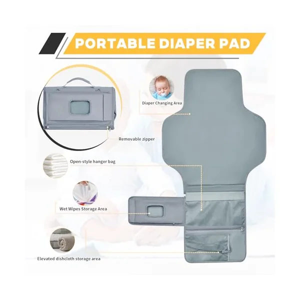 Portable Folding Baby Changing Mat - Portable Waterproof Baby Changing Mat Comprising 4 Pockets Together with a Dispenser of Baby Wipes Accessories for Baby, Travel and Christening Gift