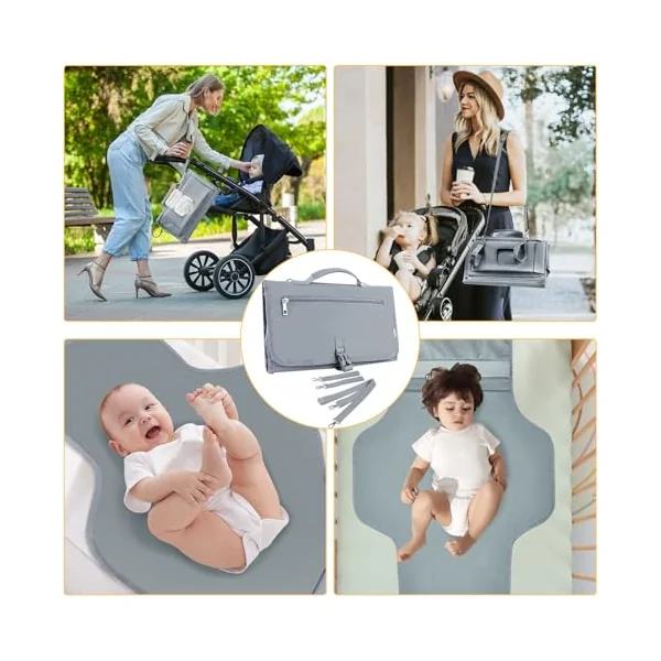 Portable Folding Baby Changing Mat - Portable Waterproof Baby Changing Mat Comprising 4 Pockets Together with a Dispenser of Baby Wipes Accessories for Baby, Travel and Christening Gift