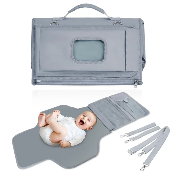 Portable Folding Baby Changing Mat - Portable Waterproof Baby Changing Mat Comprising 4 Pockets Together with a Dispenser of Baby Wipes Accessories for Baby, Travel and Christening Gift