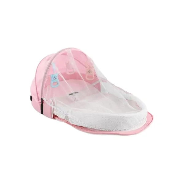 Portable Travel Crib - Removable Washable Sleeping Bed | Lounger with net, Foldable Bassinet with canopy, Breathable Linen Sleep Pod, Compact Carry Cot for Camping Indoor