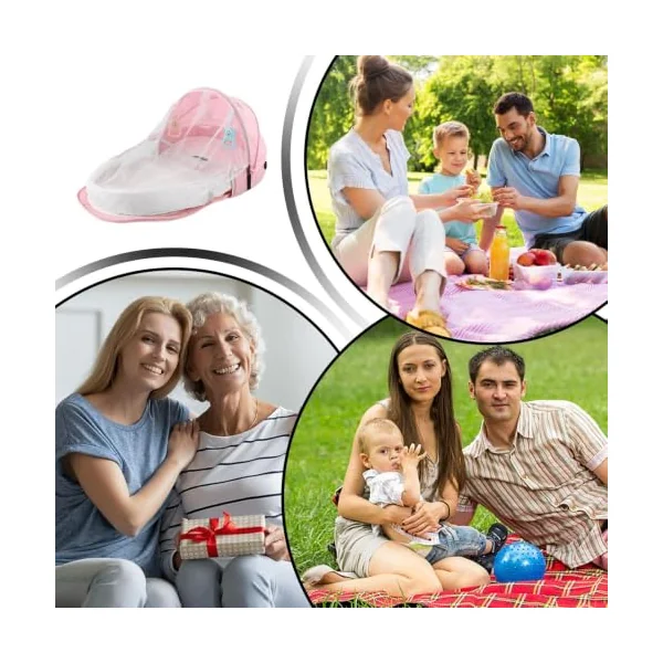 Portable Travel Crib - Removable Washable Sleeping Bed | Lounger with net, Foldable Bassinet with canopy, Breathable Linen Sleep Pod, Compact Carry Cot for Camping Indoor