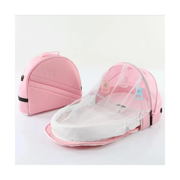 Portable Travel Crib - Removable Washable Sleeping Bed | Lounger with net, Foldable Bassinet with canopy, Breathable Linen Sleep Pod, Compact Carry Cot for Camping Indoor