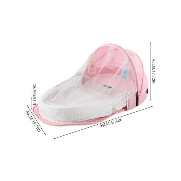 Portable Travel Crib - Removable Washable Sleeping Bed | Lounger with net, Foldable Bassinet with canopy, Breathable Linen Sleep Pod, Compact Carry Cot for Camping Indoor