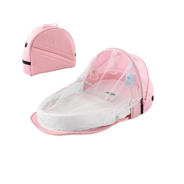 Portable Travel Crib - Removable Washable Sleeping Bed | Lounger with net, Foldable Bassinet with canopy, Breathable Linen Sleep Pod, Compact Carry Cot for Camping Indoor