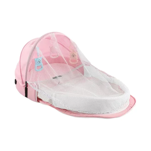 Portable Travel Crib - Removable Washable Sleeping Bed | Lounger with net, Foldable Bassinet with canopy, Breathable Linen Sleep Pod, Compact Carry Cot for Camping Indoor