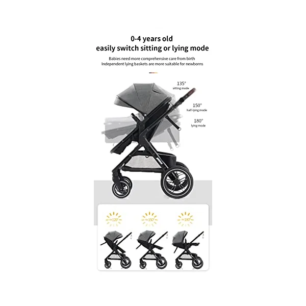 Prams 3 in 1 Travel System, Pushchair with Height Adjustable Handle, Travel Pram with Mosquito Net, Baby Stroller with Aluminum Frame for Newborn 0-4 Years (X1 Black)