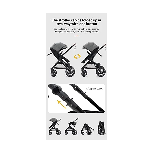 Prams 3 in 1 Travel System, Pushchair with Height Adjustable Handle, Travel Pram with Mosquito Net, Baby Stroller with Aluminum Frame for Newborn 0-4 Years (X1 Black)