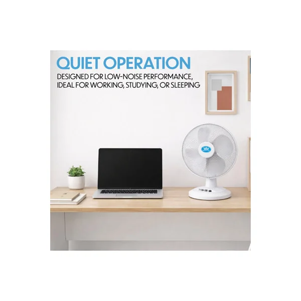Prem-I-Air 12" Desk Fan with 3 Speeds, Oscillation & Adjustable Tilt White