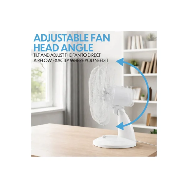 Prem-I-Air 12" Desk Fan with 3 Speeds, Oscillation & Adjustable Tilt White