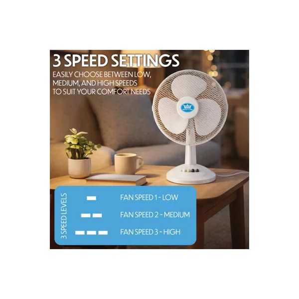 Prem-I-Air 12" Desk Fan with 3 Speeds, Oscillation & Adjustable Tilt White