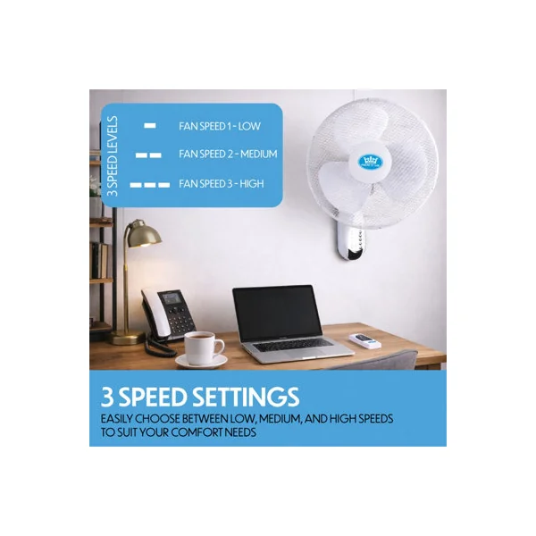Prem-I-Air 16" Wall Fan with Remote Timer 3 Speeds Oscillation & Adjustable Head White
