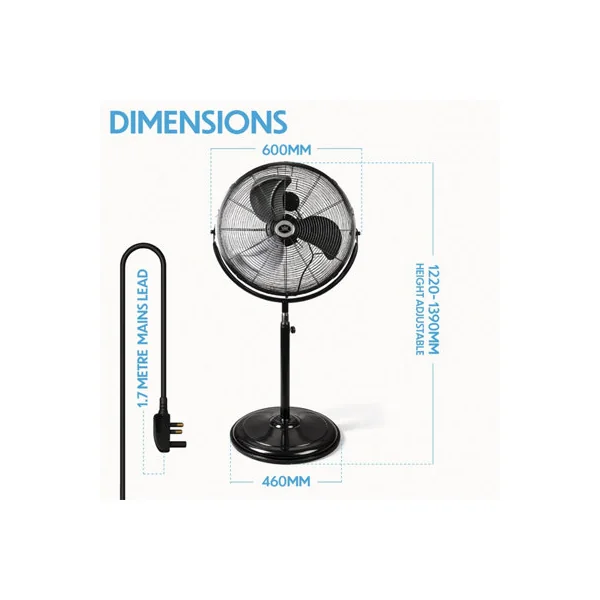 Prem-I-Air 20" High Velocity Stand Fan Adjustable Head 3 Speeds Black