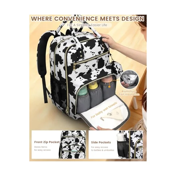 Pritent Diaper Bag Backpack,Baby Essentials Diapers Bag with Pacifier Case,Stylish Travel Backpack for Baby Girl/Boy
