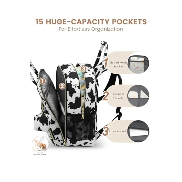 Pritent Diaper Bag Backpack,Baby Essentials Diapers Bag with Pacifier Case,Stylish Travel Backpack for Baby Girl/Boy