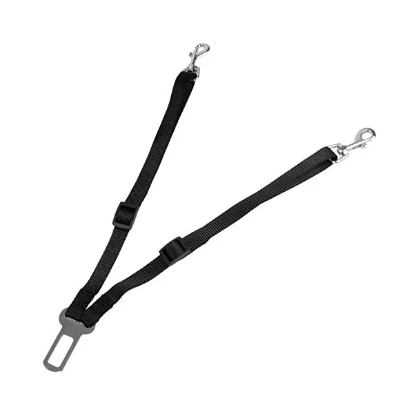 proudpet Double Dog Car Seat Belt Clip Pet Travel Collar Harness Strap | Adjustable from 30cm to 49cm, 360 Degree rotating clips, Twin leads