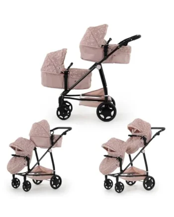 Puggle 2-In-1 Dolls Tandem Pram Pushchair - Scattered Stars Pink