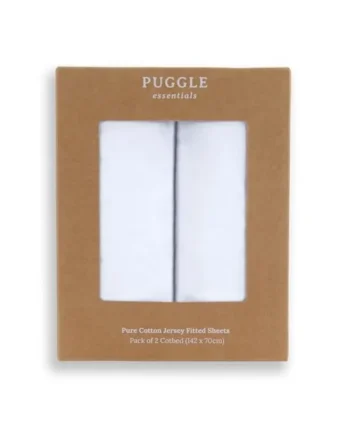 Puggle Essentials 2-Piece Pure Cotton Jersey Cot Bed Fitted Sheets - White