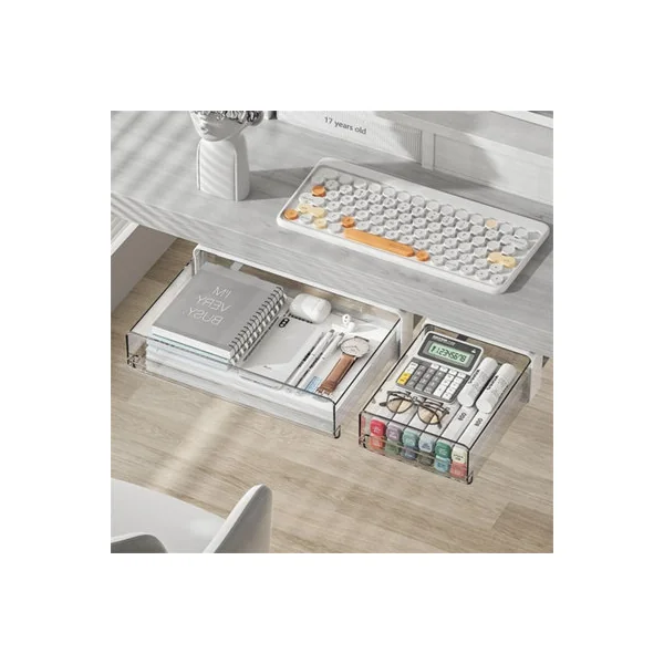 Pull Out Under Cabinet Storage, Self-Adhesive Under Desk Drawer Organizer Tray