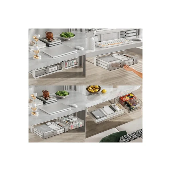 Pull Out Under Cabinet Storage, Self-Adhesive Under Desk Drawer Organizer Tray