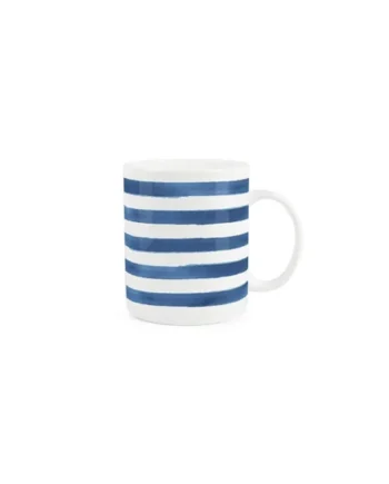 Purely Home Horizontal Blue Stripes Mug - Stylish Striped Drinkware Gift/Present - Tea/Coffee Hot Drinks White Bone China Mug