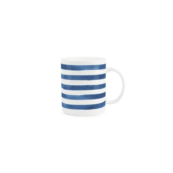 Purely Home Horizontal Blue Stripes Mug - Stylish Striped Drinkware Gift/Present - Tea/Coffee Hot Drinks White Bone China Mug