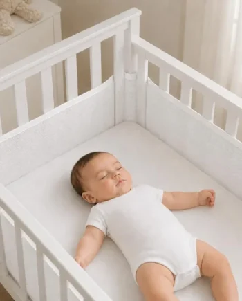 PurFlo Breathable Cot Bumpers - 4 Pack (White) | 3D Mesh Airflow Rail Guards for Cot Bed up to 140 x 70 cm | Soft Structured Side Protection | Alternative to Traditional Bumper Sets