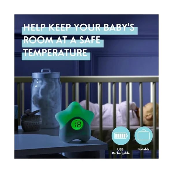 PurFlo NEW Snoozee Sleep Trainer Clock & Starlight Room Thermometer Bundle | Rechargeable Red & Blue Light Sleep Trainer with Sun & Moon Icons, Colour Changing Baby Room Thermometer, Toddlers & Kids