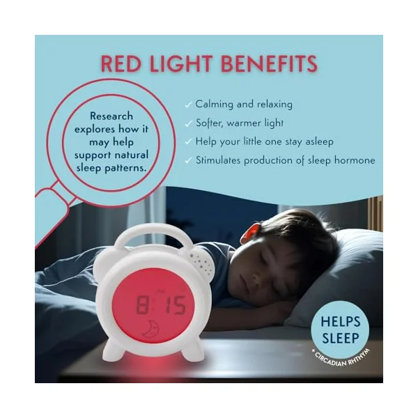 PurFlo NEW Snoozee Sleep Trainer Clock & Starlight Room Thermometer Bundle | Rechargeable Red & Blue Light Sleep Trainer with Sun & Moon Icons, Colour Changing Baby Room Thermometer, Toddlers & Kids
