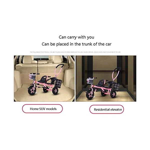 Pushchairs Baby Stroller, Baby Car,Travel Carriage Children's Double Tricycle Twin Baby Trolley Big Stroller Extended Awning Prams (Color : E)
