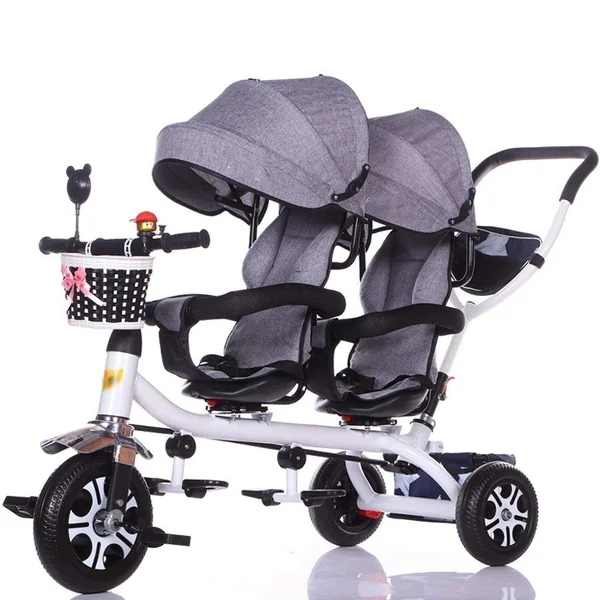 Pushchairs Baby Stroller, Baby Car,Travel Carriage Children's Double Tricycle Twin Baby Trolley Big Stroller Extended Awning Prams (Color : E)