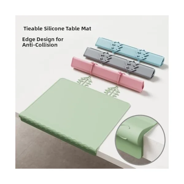 QOXEZY Silicone Feeding Mat with Teething Edge & Suction Base | Multi-Functional Placemat & Playmat for Infants, Easy Clean & Compact Storage(grey)
