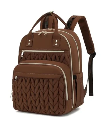 Quilted Baby Diaper Bag Backpack for Women, Baby Girls Boys Nappy Bags with Stroller Straps Insulated Pockets, Brown, L, Modern