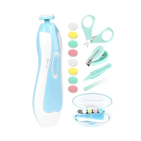 Qunlions life Baby Nail Trimmer Electric-12 in 1 Baby Nail Clippers Safe Baby Nail File Kit with a Nail Clipper, Scissor, Tweezers, and Nail Files