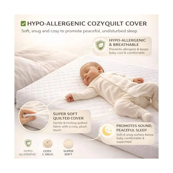 RAINBOW Extra Thick Foam Travel Cot Mattress with Washable Removable Zip Cover – Compatible with Graco, M&P, Babylo Deluxe, BabyBjörn & Silver Cross (130x70x5cm)