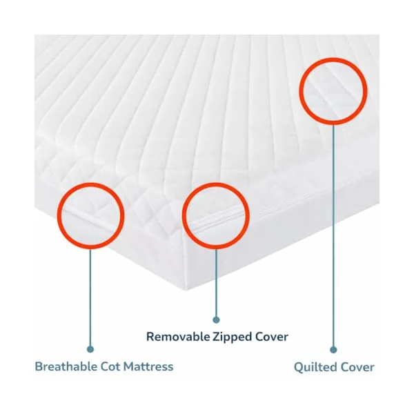 RAINBOW Extra Thick Foam Travel Cot Mattress with Washable Removable Zip Cover – Compatible with Graco, M&P, Babylo Deluxe, BabyBjörn & Silver Cross (130x70x5cm)