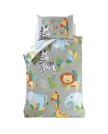 Rapport Home - Duvet Cover & Pillowcase Set - Single Reversible Bedding - Rumble in the Jungle Green Animal Print 135x200cm