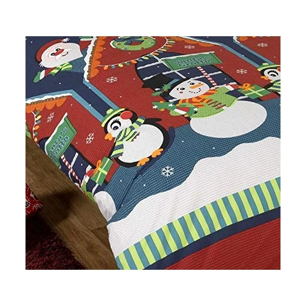 Rapport Home Kids Christmas Duvet Cover Set | Festive Father Christmas, Snowman & Penguin Design Bedding | Soft Single 2-Piece Quilt Set | Multi-Colour