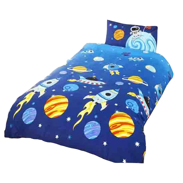 Rapport Home Kids Space Adventure Duvet Cover Set | Rocket & Planet Design Single Bedding for Children | Soft, Durable, Easy Care & Fade Resistant | Blue