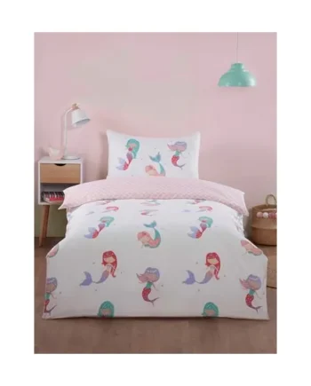 Rapport home Little Mermaids Single Duvet Cover Set – Soft Microfibre, 180 Thread Count, Non-Iron Easy Care – Kids' Room Bedding Fantasy Design