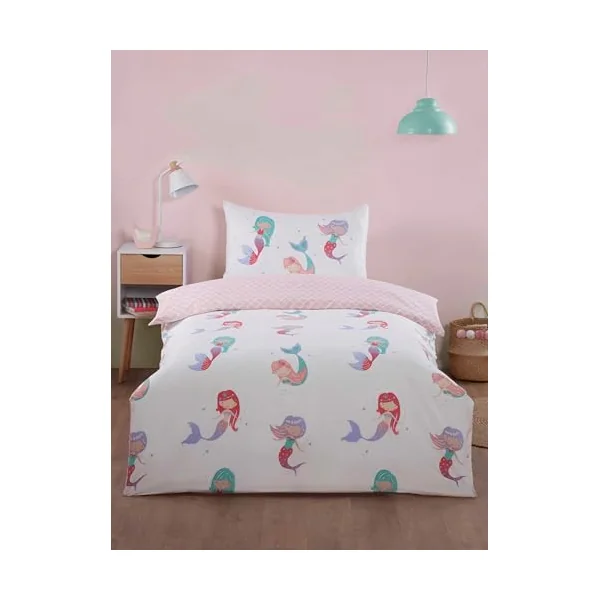 Rapport home Little Mermaids Single Duvet Cover Set – Soft Microfibre, 180 Thread Count, Non-Iron Easy Care – Kids' Room Bedding Fantasy Design