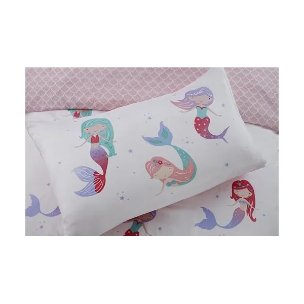 Rapport home Little Mermaids Single Duvet Cover Set – Soft Microfibre, 180 Thread Count, Non-Iron Easy Care – Kids' Room Bedding Fantasy Design