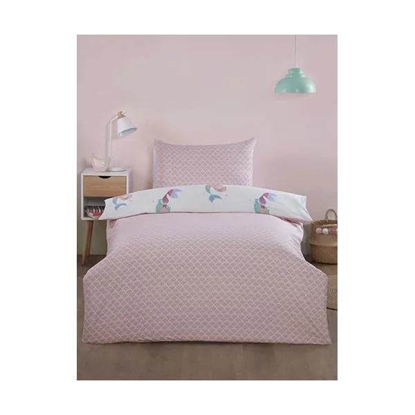 Rapport home Little Mermaids Single Duvet Cover Set – Soft Microfibre, 180 Thread Count, Non-Iron Easy Care – Kids' Room Bedding Fantasy Design