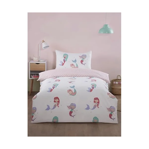 Rapport home Little Mermaids Single Duvet Cover Set – Soft Microfibre, 180 Thread Count, Non-Iron Easy Care – Kids' Room Bedding Fantasy Design