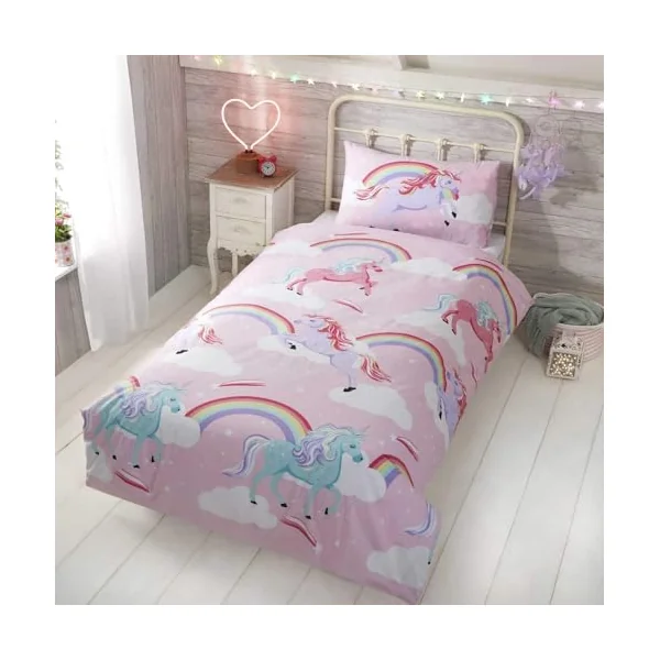 Rapport Home My Little Unicorn Cot Duvet Cover Set for Girls - Pink Polycotton Kids Bedding with Matching Pillowcase (135x200cm) Oeko-Tex Certified