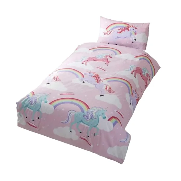 Rapport Home My Little Unicorn Toddler Cot Duvet Cover Set for Girls - Pink Polycotton Kids Bedding with Matching Pillowcase (120x150cm) Oeko-Tex Certified