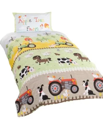 Rapport Home Toddler Duvet Cover Set & Pillowcase - Farm Animals & Tractors Multi-Colour Polycotton Bedding for Cot Beds 120x150cm Kids Boys Girls Easy Care