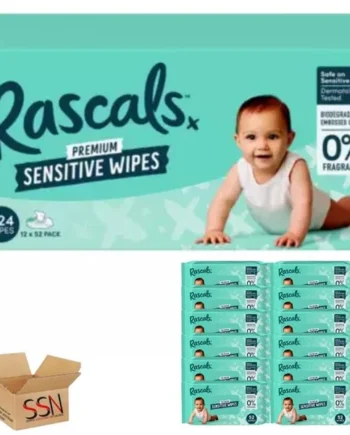 Rascals Premium Sensitive Wipes, Biodegradable | 12 x 52 (624) Baby Wipes
