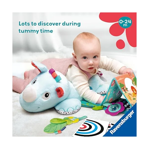 Ravensburger Play+ 3 in 1 Rhino Tummy Time Activity Station - Baby Toys 0-6 Months - Baby Play Mat