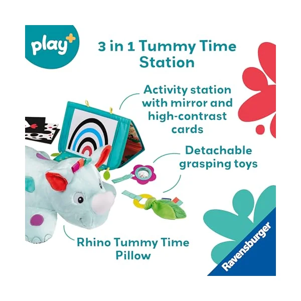 Ravensburger Play+ 3 in 1 Rhino Tummy Time Activity Station - Baby Toys 0-6 Months - Baby Play Mat